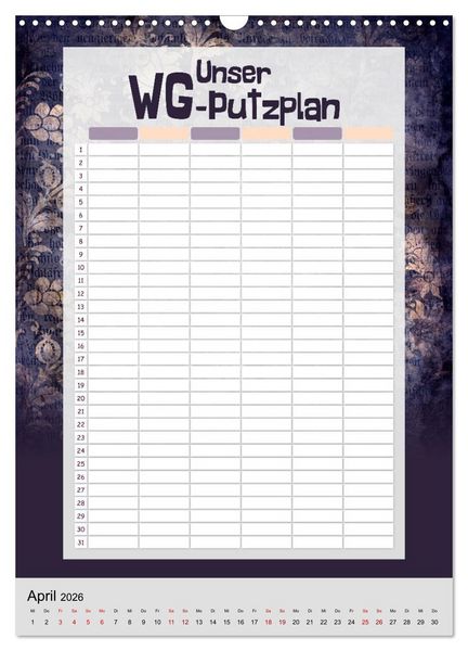 Produktbild: Gothic WG-Putzplan & Kalender 2026 (Wandkalender 2026 DIN A3 hoch), CALVENDO Monatskalender