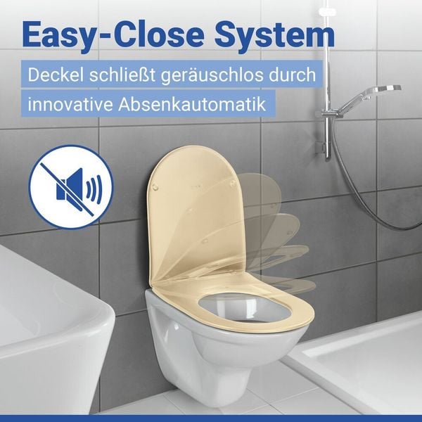 Produktbild: WC Sitz Mod. Galati Beige matt, Toilettendeckel in D-Form mit Absenkautomatik