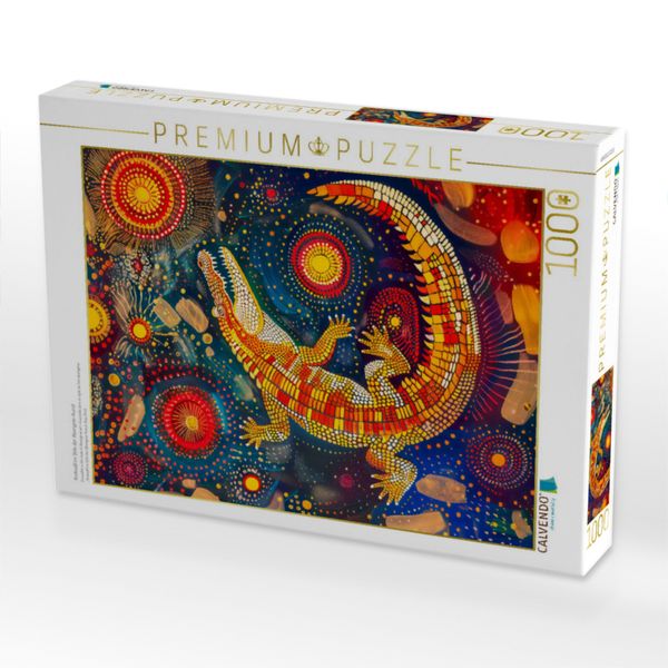Produktbild: CALVENDO Puzzle Krokodil im Stile der Aborigine-Kunst | 1000 Teile Lege-Gr&ouml;&szlig;e 64x48cm Foto-Puzzle f&uuml;r gl&uuml;ckliche Stunden