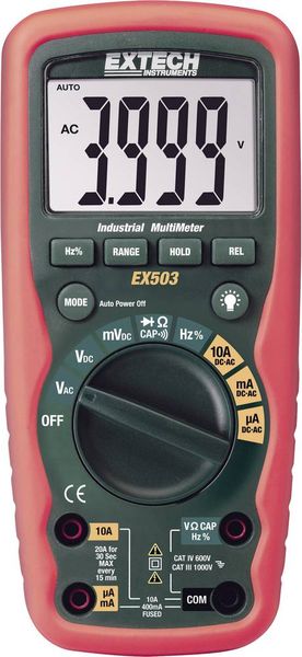 Extech EX503 Hand-Multimeter digital Wasserdicht (IP67) CAT III 1000 V, CAT IV 600 V Anzeige (Counts): 4000