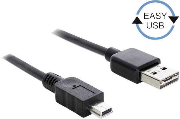 Produktbild: Delock USB-Kabel USB 2.0 USB-A Stecker, USB-Mini-B Stecker 3.00 m Schwarz beidseitig verwendbarer Stecker, vergoldete Steckkontakte, UL-zertifiziert