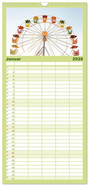 Produktbild: Familienplaner 2026 - Riesenr&auml;der - Ein Spa&szlig; f&uuml;r jung und alt. mit 5 Spalten (Wandkalender, 21 x 45 cm) CALVENDO