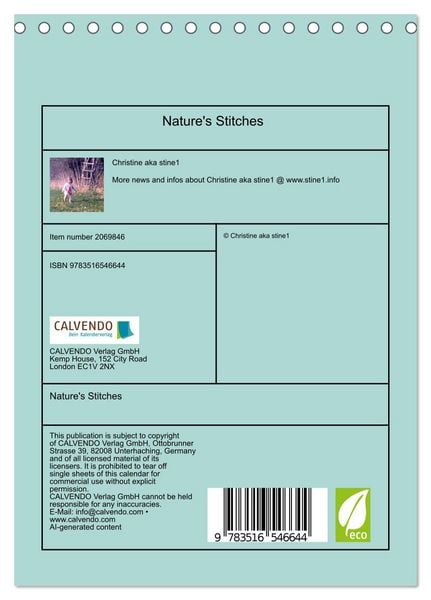 Produktbild: Nature's Stitches (Desk Calendar 2026 DIN A5 portrait), CALVENDO 12 Month DeskCalendar