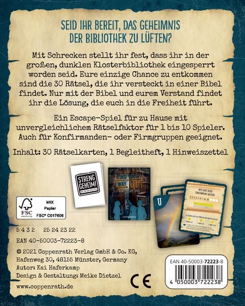 Produktbild: Coppenrath - Christl. Geschenke - Schachtelspiel: Find your way out - Bibel-Escape-Spiel