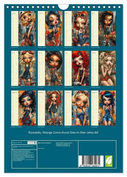 Produktbild: Rockabilly. Strange Comic-Kunst Girls im 50er-Jahre Stil (Wandkalender 2026 DIN A4 hoch), CALVENDO Monatskalender