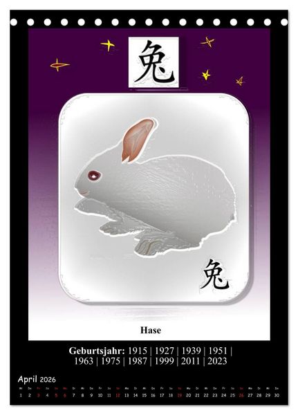 Produktbild: Chinesisches Horoskop (Tischkalender 2026 DIN A5 hoch), CALVENDO Monatskalender