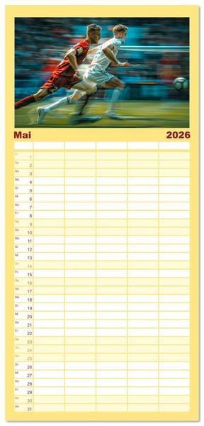 Produktbild: Familienplaner 2026 - Fu&szlig;ball - Dynamik am Ball mit 5 Spalten (Wandkalender, 21 x 45 cm) CALVENDO