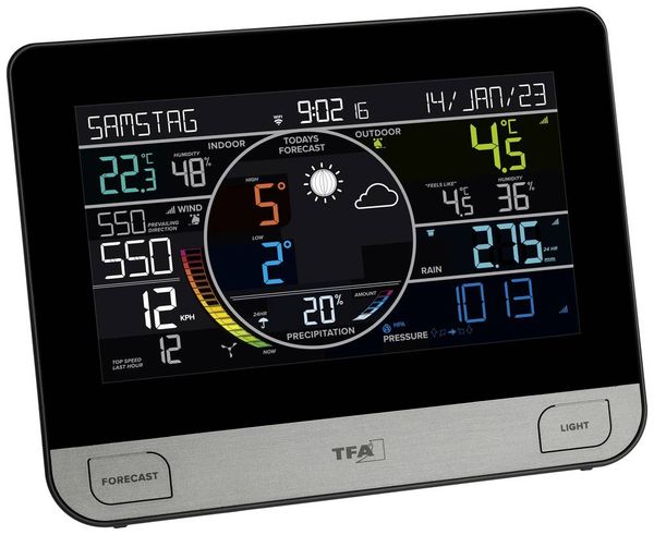 TFA Dostmann WLAN View Pro 35.8003.01 WLAN-Wetterstation Vorhersage für mit WiFi 7 Tage Anzahl Sensoren max. 4