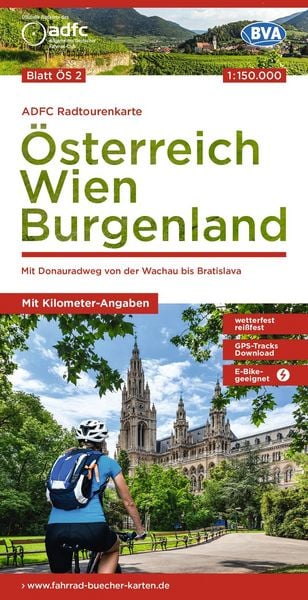 Produktbild: BVA ADFC Radtourenkarte &Ouml;sterreich Wien Burgenland 1:150.000