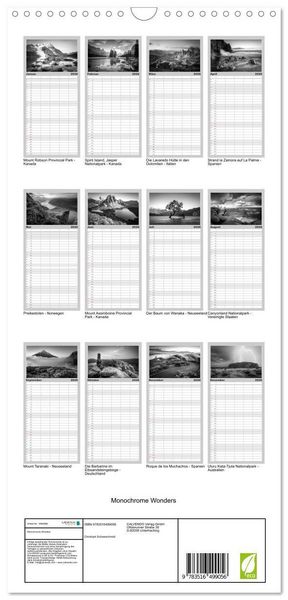 Produktbild: Familienplaner 2026 - Monochrome Wonders mit 5 Spalten (Wandkalender, 21 x 45 cm) CALVENDO