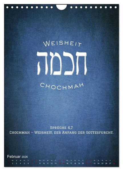 Produktbild: Hebr&auml;ische Lettern - Worte voller Licht und Weisheit (Wandkalender 2026 DIN A4 hoch), CALVENDO Monatskalender