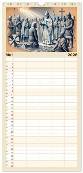 Produktbild: Familienplaner 2026 - Die Wikingerzeit - Helden, K&ouml;nige und Entdeckungen mit 5 Spalten (Wandkalender, 21 x 45 cm) CALVENDO
