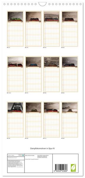 Produktbild: Familienplaner 2026 - Dampflokomotiven in Spur N mit 5 Spalten (Wandkalender, 21 x 45 cm) CALVENDO