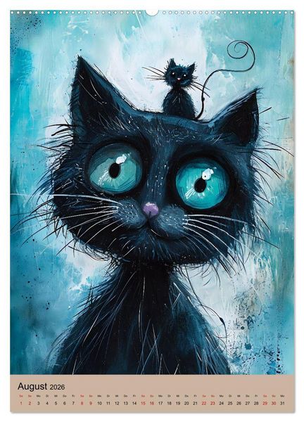Produktbild: Lustige Katzen-Karikaturen - Minimalistischer Spa&szlig; mit Maus, Vogel und Co (hochwertiger Premium Wandkalender 2026 DIN A2 hoch), Kunstdruck in Hochglanz