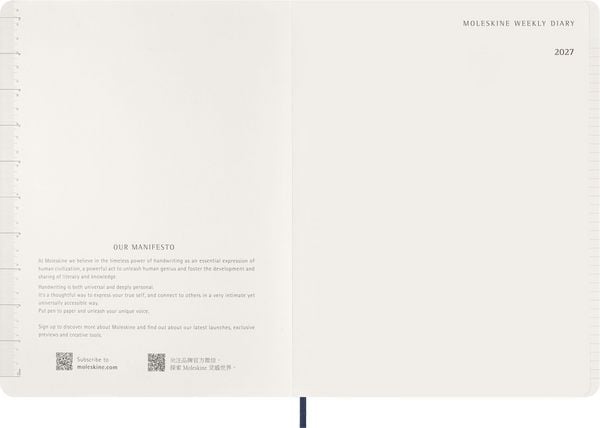 Produktbild: Moleskine 15 Monate Essential Wochenkalender 2026/2027, 1 Wo = 2 Seiten, vertikal, XXL, fester Einband, Saphirblau