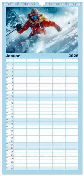 Produktbild: Familienplaner 2026 - Skifahren - tolle Momente mit 5 Spalten (Wandkalender, 21 x 45 cm) CALVENDO