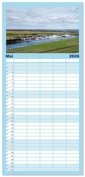 Produktbild: Familienplaner 2026 - Nordfriesland - weiter Horizont, faszinierende Natur, idyllische St&auml;dte mit 5 Spalten (Wandkalender, 21 x 45 cm) CALVENDO
