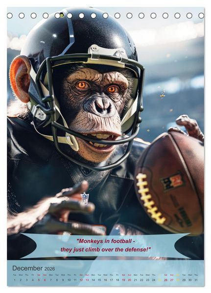 Produktbild: American football with funny animals (Desk Calendar 2026 DIN A5 portrait), CALVENDO 12 Month DeskCalendar