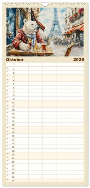 Produktbild: Familienplaner 2026 - Eisb&auml;r Eik auf Europareise mit 5 Spalten (Wandkalender, 21 x 45 cm) CALVENDO