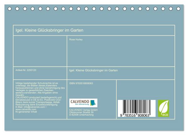 Produktbild: Igel. Kleine Gl&uuml;cksbringer im Garten (Tischkalender 2027 DIN A5 quer), CALVENDO Monatskalender
