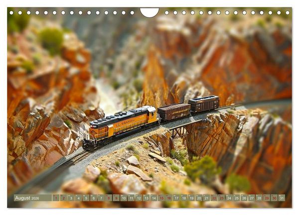 Produktbild: Miniaturwelt Eisenbahn - Zug um Zug ins Abenteuer (Wandkalender 2026 DIN A4 quer), CALVENDO Monatskalender