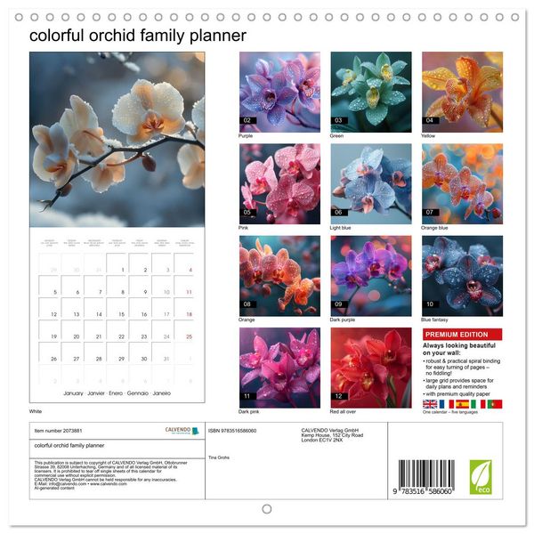 Produktbild: colorful orchid family planner (Wall Calendar 2026 12 &times; 12 Inch) CALVENDO 12 Month Wall Calendar
