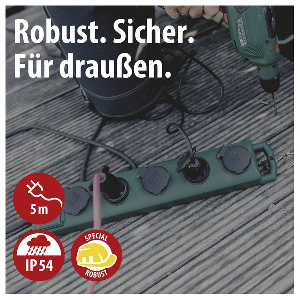 Produktbild: Brennenstuhl 1159910215 Outdoor Steckdosenleiste mit Schalter 5fach Gr&uuml;n Schutzkontakt 1St.