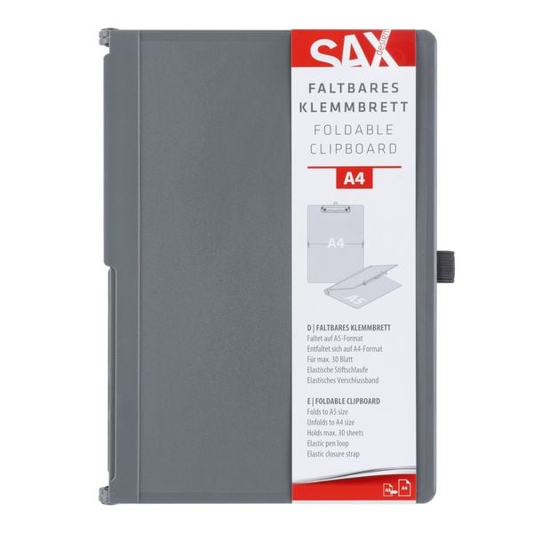 Produktbild: SAX Klemmbrett Design faltbar A5 auf A4, anthrazit