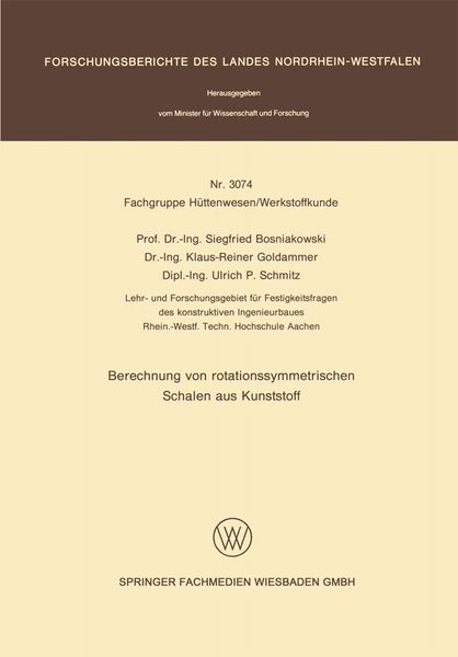 Produktbild: Berechnung von rotationssymmetrischen Schalen aus Kunststoff