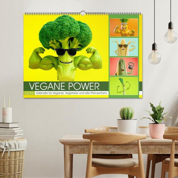 Produktbild: Vegane Power - Kalender f&uuml;r Veganer, Vegetarier und alle Pflanzenfans (Wandkalender 2026 DIN A2 quer), CALVENDO Monatskalender