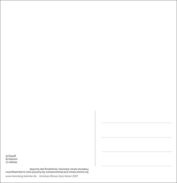 Produktbild: Unn&uuml;tzes-Wissen-Quiz Katzen Premium-Postkartenkalender 2027 - Kalender mit 53 R&auml;tselkarten