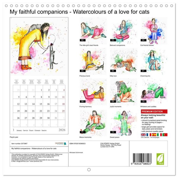 Produktbild: My faithful companions - Watercolours of a love for cats (Wall Calendar 2026 12 &times; 12 Inch) CALVENDO 12 Month Wall Calendar
