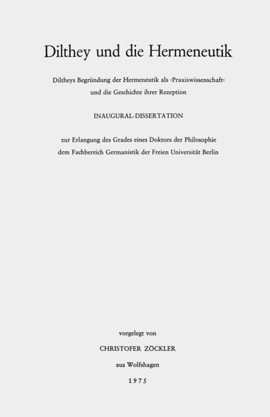 Produktbild: Dilthey und die Hermeneutik