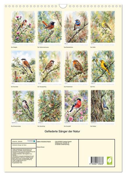 Produktbild: Gefiederte S&auml;nger der Natur (Wandkalender 2027 DIN A3 hoch), CALVENDO Monatskalender