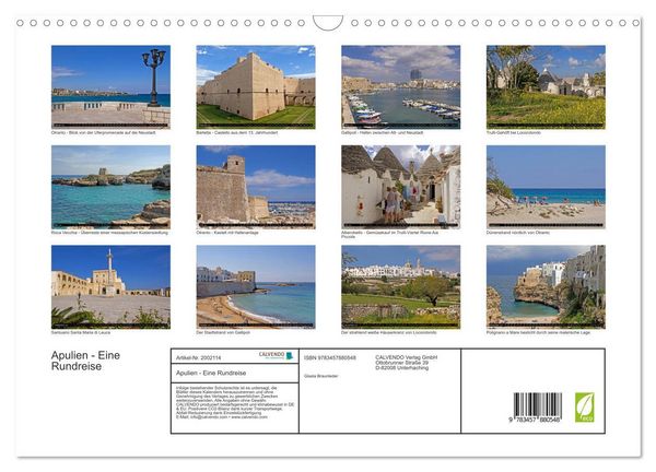 Produktbild: Apulien - Eine Rundreise (Wandkalender 2026 DIN A3 quer), CALVENDO Monatskalender