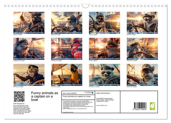 Produktbild: Funny animals as a captain on a boat (Wall Calendar 2026 DIN A3 landscape), CALVENDO 12 Month Wall Calendar