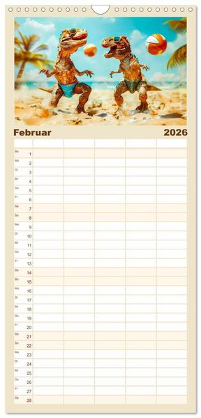 Produktbild: Familienplaner 2026 - Dinosaurier Sommer - Urzeitlich witzige Strandparty mit 5 Spalten (Wandkalender, 21 x 45 cm) CALVENDO