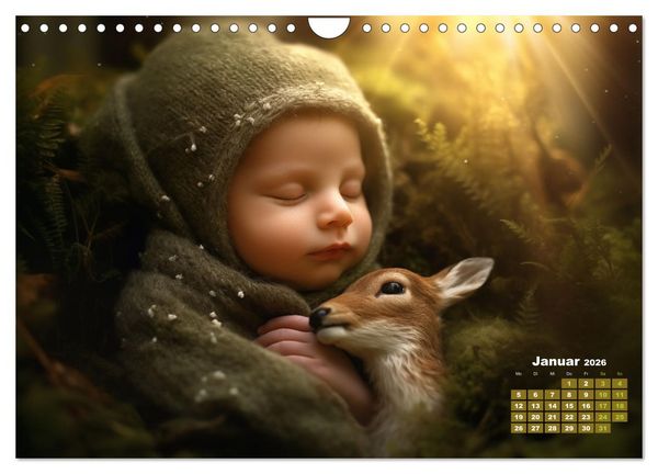 Produktbild: Kleine Schlummerparade: Babys und ihre kuscheligen Tierfreunde (Wandkalender 2026 DIN A4 quer), CALVENDO Monatskalender