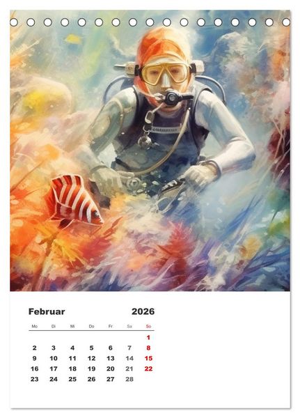 Produktbild: Tauchen im ewigen Blau. Eine Aquarell-Reise in die Tiefen der Meere (Tischkalender 2026 DIN A5 hoch), CALVENDO Monatskalender