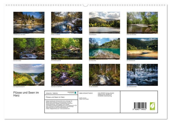 Produktbild: Fl&uuml;sse und Seen im Harz (hochwertiger Premium Wandkalender 2026 DIN A2 quer), Kunstdruck in Hochglanz