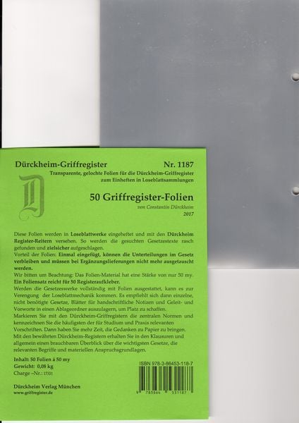50 DürckheimRegister -FOLIEN für STEUERGESETZE u.a; zum Einheften und Unterteilen der Gesetzessammlungen, von , Dürckheim Verlag, 978-3-86453-118-7