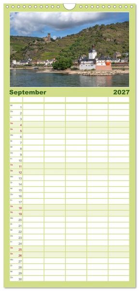 Produktbild: Familienplaner 2027 - Unterwegs - Rhein-Burgen-Weg mit 5 Spalten (Wandkalender, 21 x 45 cm) CALVENDO