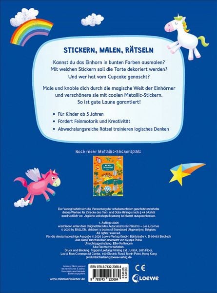 Produktbild: Metallic-Stickerspa&szlig; - Einh&ouml;rner
