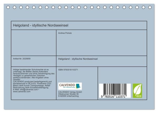 Produktbild: Helgoland - idyllische Nordseeinsel (Tischkalender 2026 DIN A5 quer), CALVENDO Monatskalender