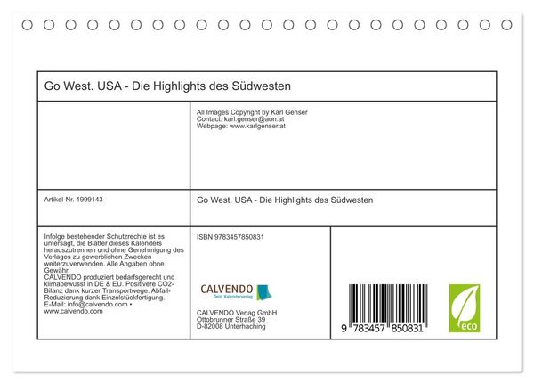 Produktbild: Go West. USA - Die Highlights des S&uuml;dwesten (Tischkalender 2026 DIN A5 quer), CALVENDO Monatskalender
