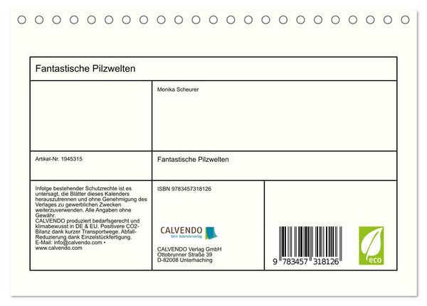 Produktbild: Fantastische Pilzwelten (Tischkalender 2026 DIN A5 quer), CALVENDO Monatskalender