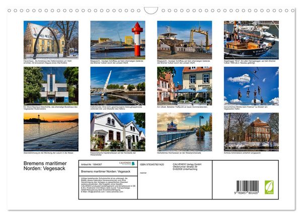 Produktbild: Bremens maritimer Norden: Vegesack (Wandkalender 2026 DIN A3 quer), CALVENDO Monatskalender
