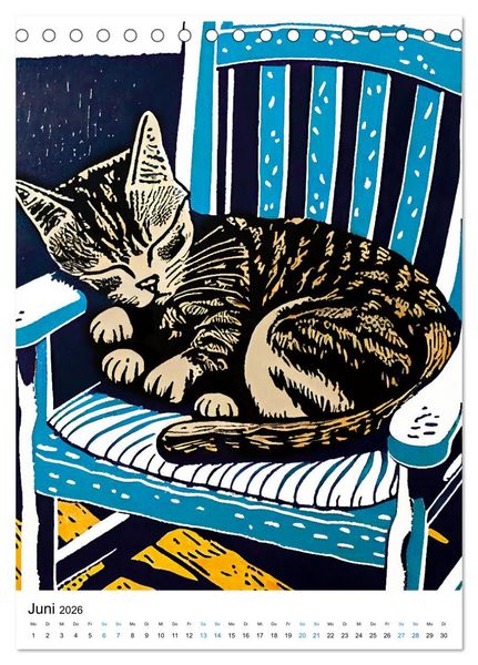 Produktbild: Katzen Linolschnitt - Der Kalender mit kunstvollen Portr&auml;ts der Samtpfoten (Tischkalender 2026 DIN A5 hoch), CALVENDO Monatskalender