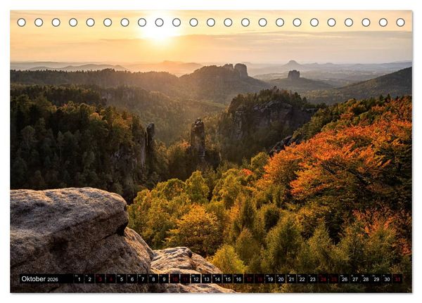 Produktbild: Elbsandsteingebirge: Unterwegs in der S&auml;chsischen und B&ouml;hmischen Schweiz (Tischkalender 2026 DIN A5 quer), CALVENDO Monatskalender