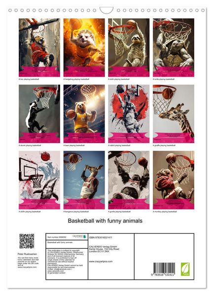 Produktbild: Basketball with funny animals (Wall Calendar 2026 DIN A3 portrait), CALVENDO 12 Month Wall Calendar
